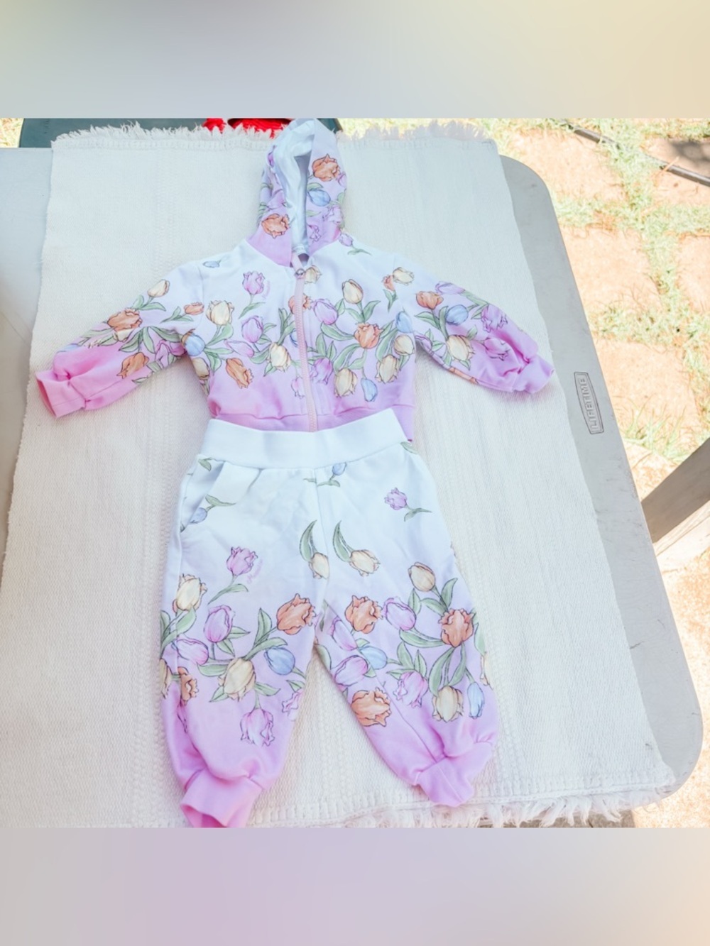 Monnalisa baby girl purple tulip print tracksuit size 6m